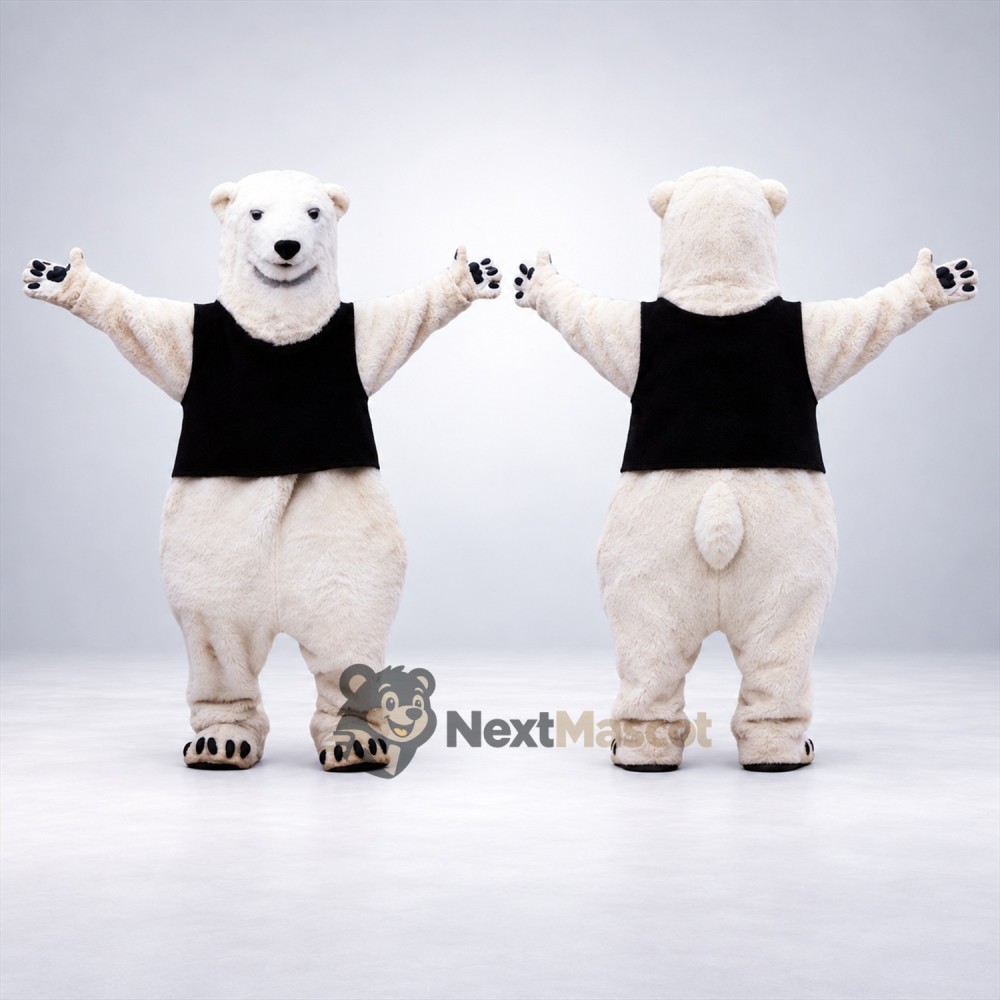 Polar Bear Mascot Costume - Black Shirt Polar Bear Mascot Costume - Black Shirt