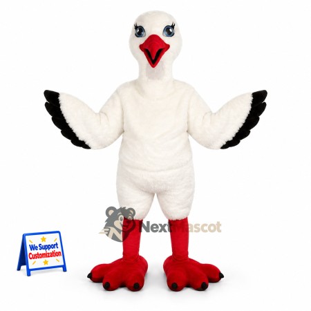 Stork Mascot Costume - White, Black Wing Tips Stork Mascot Costume - White, Black Wing Tips