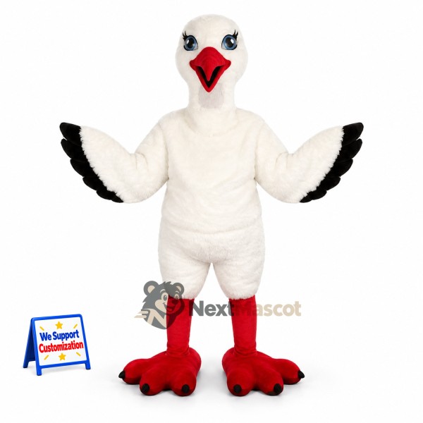 Stork Mascot Costume - White, Black Wing Tips