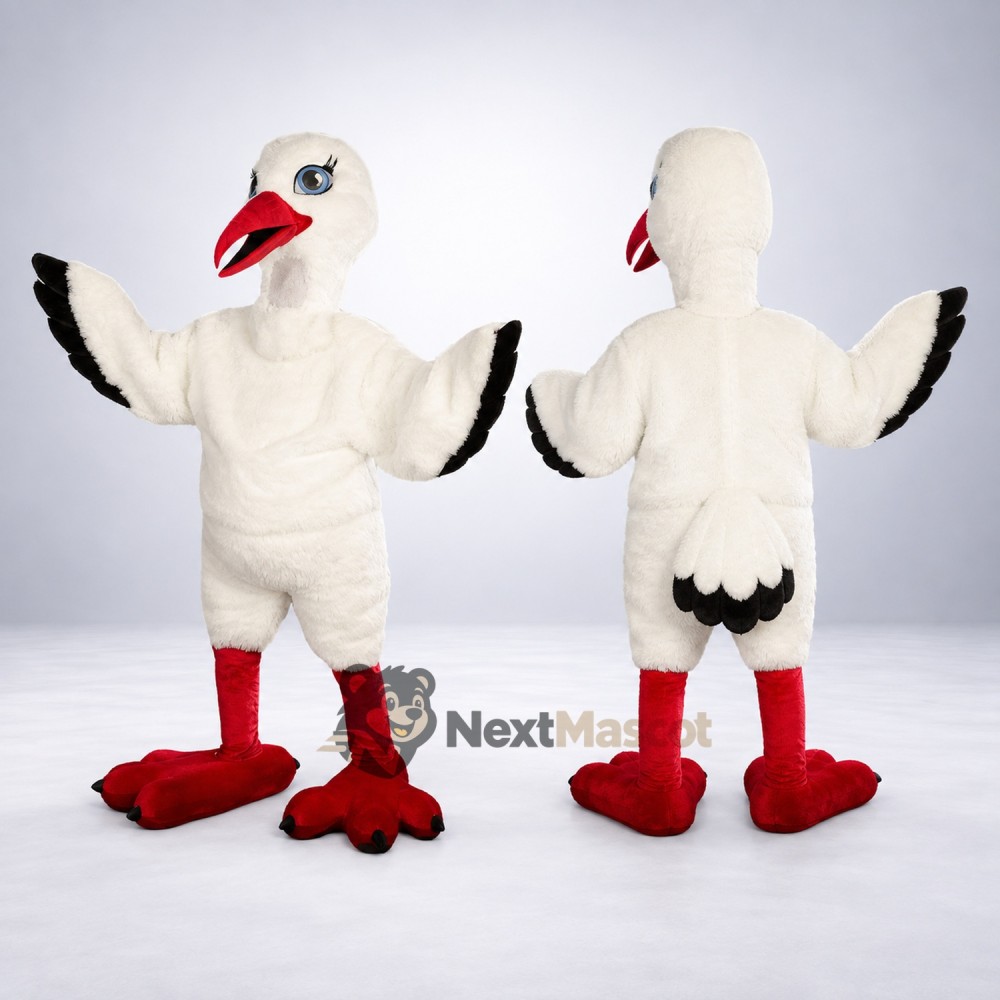 Stork Mascot Costume - White, Black Wing Tips Stork Mascot Costume - White, Black Wing Tips