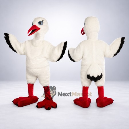 Stork Mascot Costume - White, Black Wing Tips Stork Mascot Costume - White, Black Wing Tips