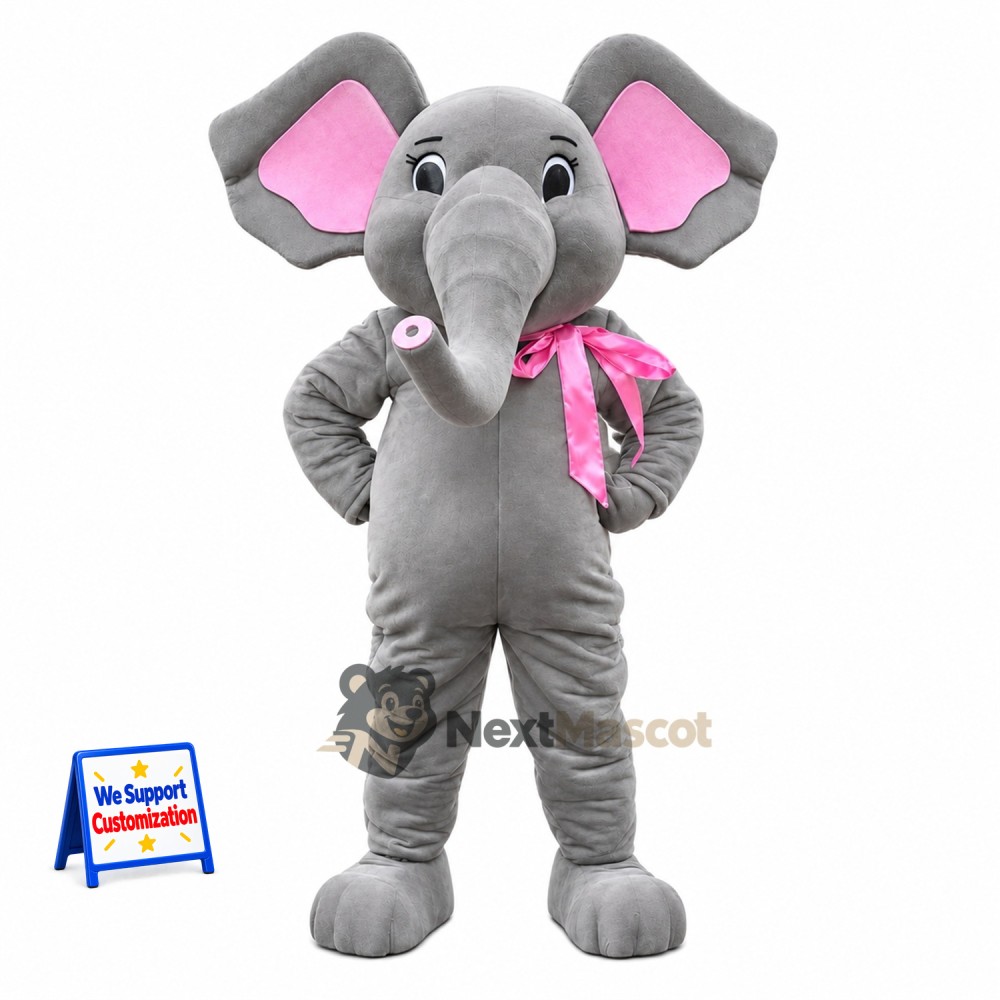 Elephant Mascot Costume - Pink Bow