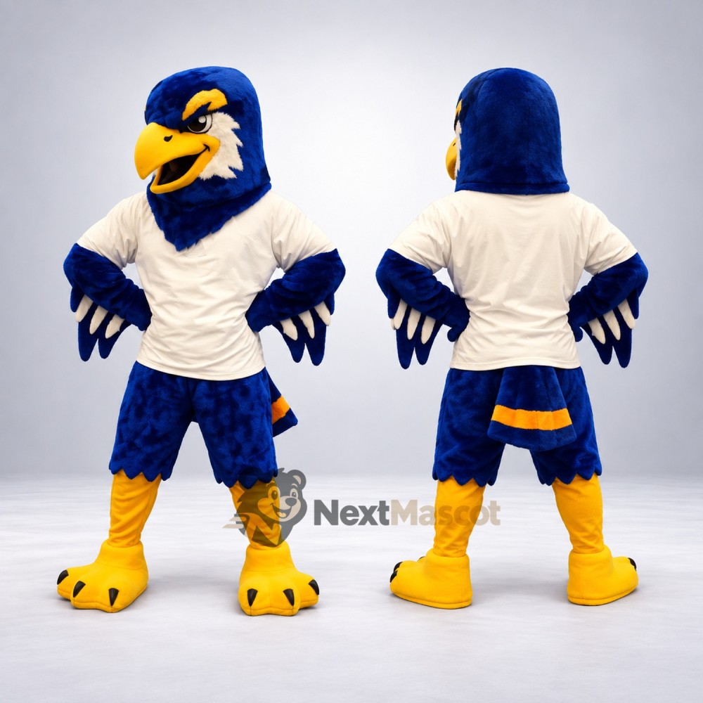 Eagle Mascot Costume - Blue, White Shirt for Festivals Eagle Mascot Costume - Blue, White Shirt for Festivals