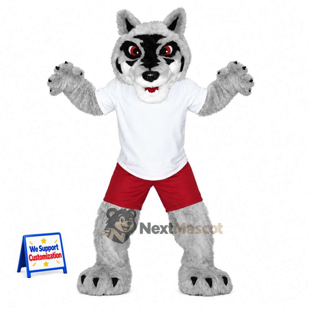 Wolf Mascot Costume - Red Shorts Wolf Mascot Costume - Red Shorts