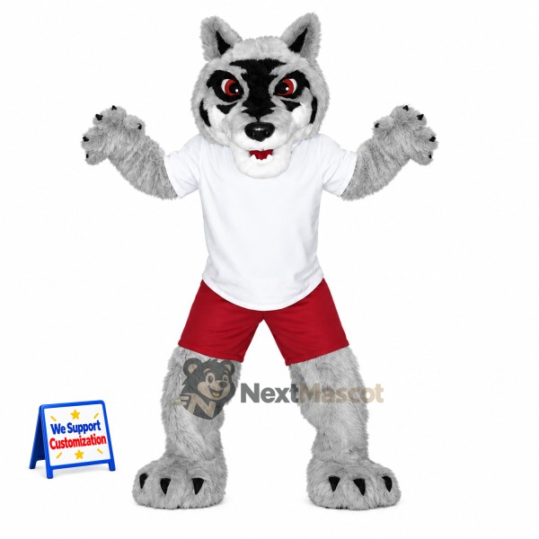Wolf Mascot Costume - Red Shorts