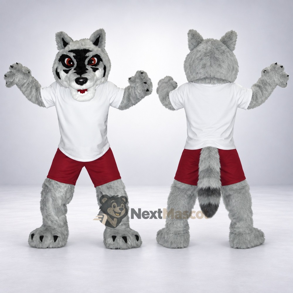 Wolf Mascot Costume - Red Shorts Wolf Mascot Costume - Red Shorts
