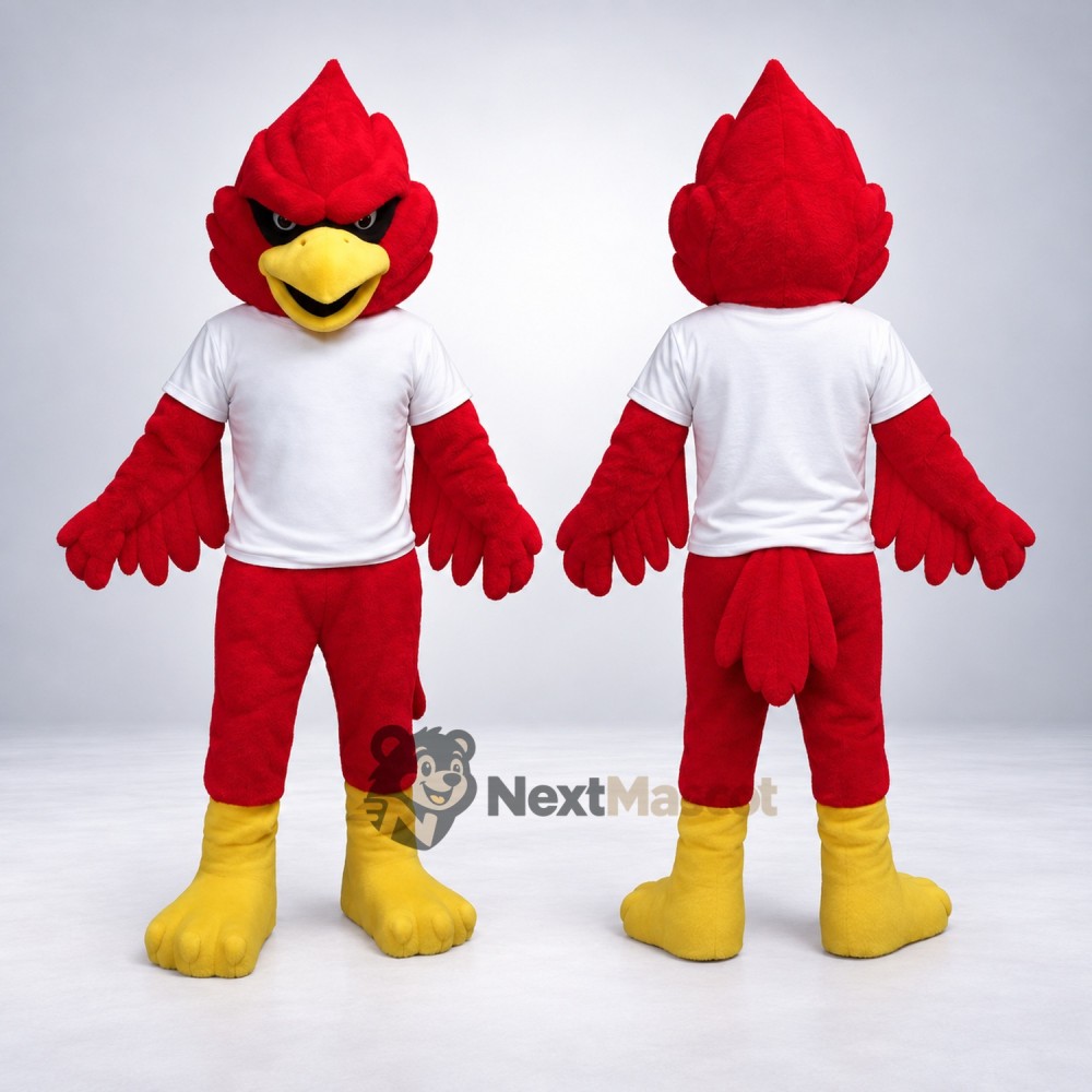 Cardinal Mascot Costume - Red, White Shirt for School Events Cardinal Mascot Costume - Red, White Shirt for School Events