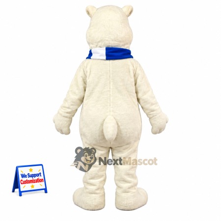 Bear Mascot Costume - White, Blue Scarf Bear Mascot Costume - White, Blue Scarf