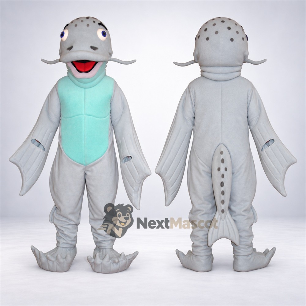 Catfish Mascot Costume - Gray for Ocean Festivals Catfish Mascot Costume - Gray for Ocean Festivals