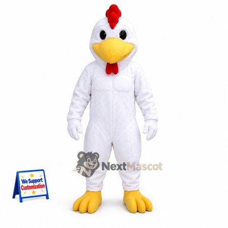 Rooster Mascot Costume - White, Red Wattle Rooster Mascot Costume - White, Red Wattle
