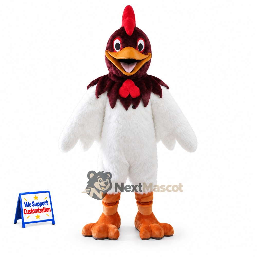 Rooster Mascot Costume - White, Brown Neck Rooster Mascot Costume - White, Brown Neck