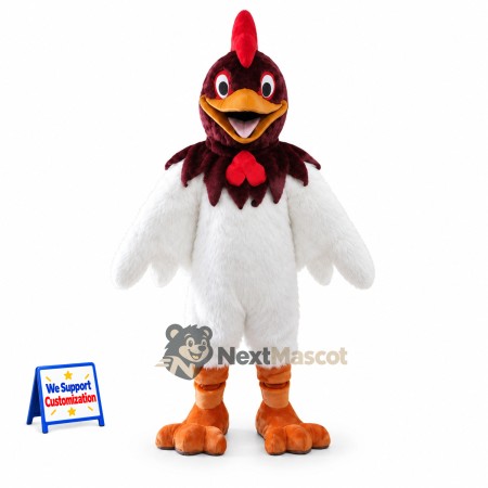Rooster Mascot Costume - White, Brown Neck Rooster Mascot Costume - White, Brown Neck