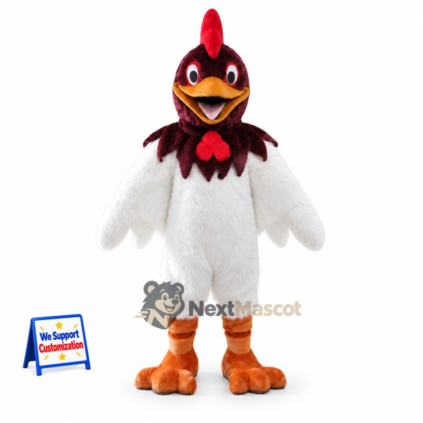 Rooster Mascot Costume - White, Brown Neck