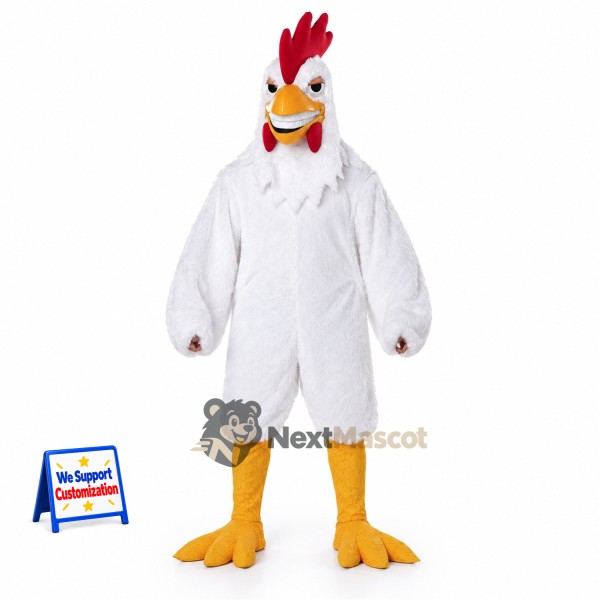 Rooster Mascot Costume - White, Long Red Comb