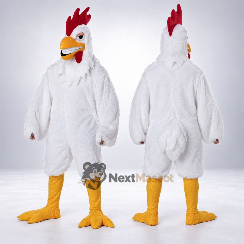 Rooster Mascot Costume - White, Long Red Comb Rooster Mascot Costume - White, Long Red Comb