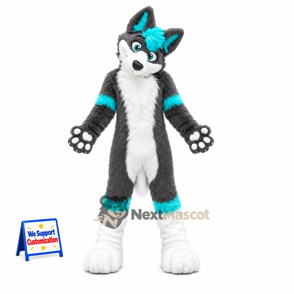Wolf Mascot Costume - Gray and Blue