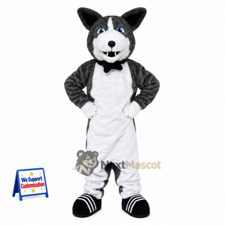 Husky Mascot Costume - Gray, Bow Tie for Parades Husky Mascot Costume - Gray, Bow Tie for Parades