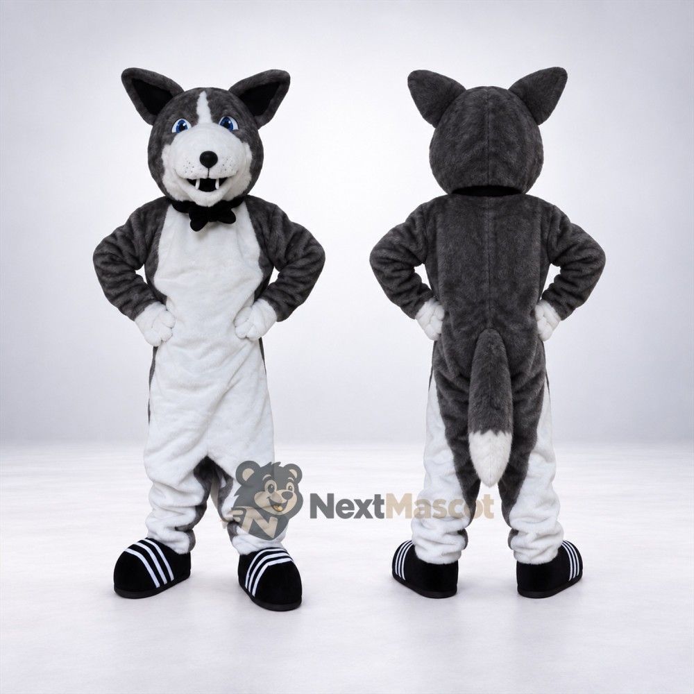 Husky Mascot Costume - Gray, Bow Tie for Parades Husky Mascot Costume - Gray, Bow Tie for Parades