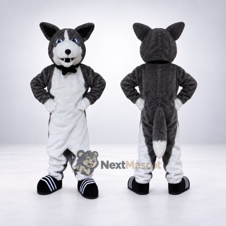 Husky Mascot Costume - Gray, Bow Tie for Parades Husky Mascot Costume - Gray, Bow Tie for Parades