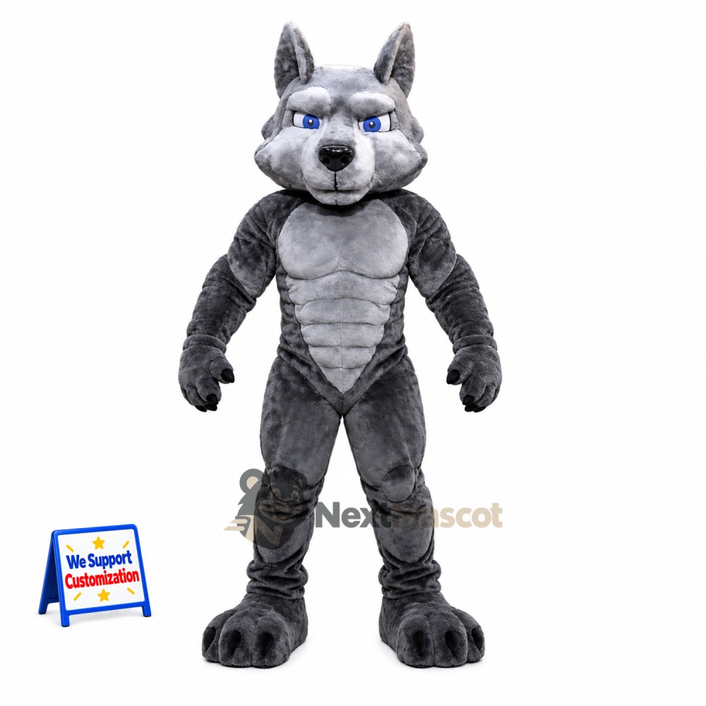 Wolf Mascot Costume - Muscular, Gray Wolf Mascot Costume - Muscular, Gray