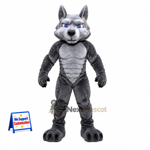 Wolf Mascot Costume - Muscular, Gray