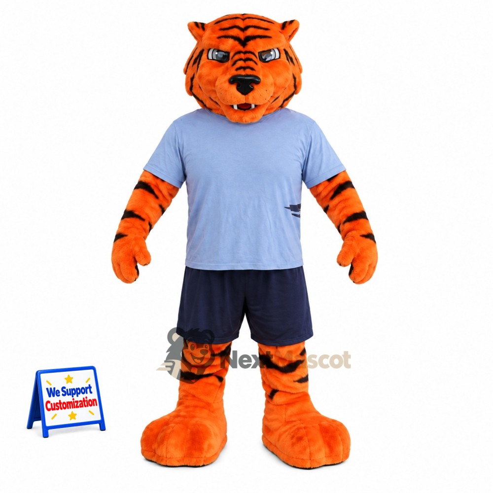 Tiger Mascot Costume - Blue Shirt