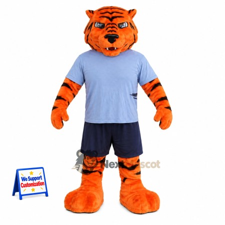 Tiger Mascot Costume - Blue Shirt