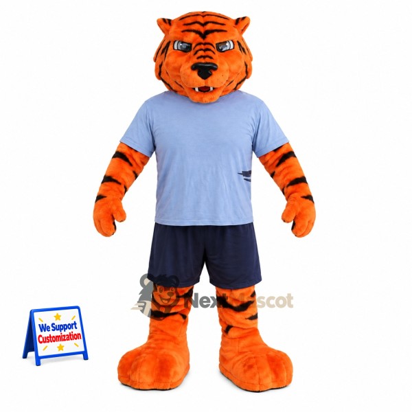 Tiger Mascot Costume - Blue Shirt