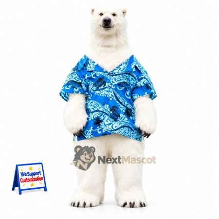Polar Bear Mascot Costume - Hawaiian Shirt Polar Bear Mascot Costume - Hawaiian Shirt