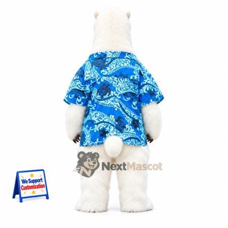 Polar Bear Mascot Costume - Hawaiian Shirt Polar Bear Mascot Costume - Hawaiian Shirt