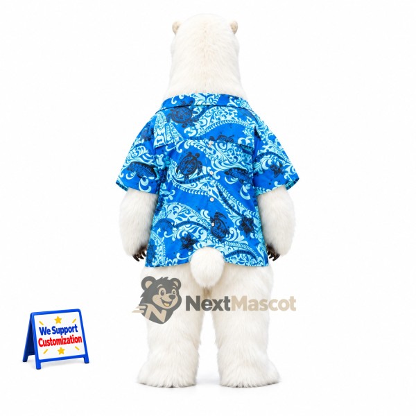 Polar Bear Mascot Costume - Hawaiian Shirt Polar Bear Mascot Costume - Hawaiian Shirt