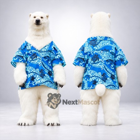 Polar Bear Mascot Costume - Hawaiian Shirt Polar Bear Mascot Costume - Hawaiian Shirt