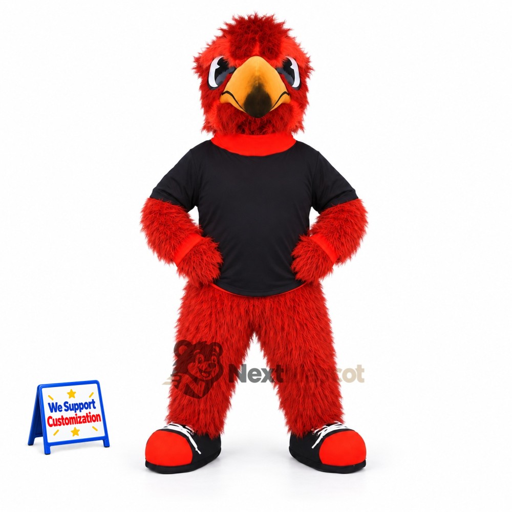 Parrot Mascot Costume - Red, Black Shirt Parrot Mascot Costume - Red, Black Shirt