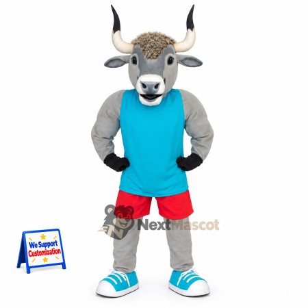 Bull Mascot Costume - Blue Shirt Bull Mascot Costume - Blue Shirt