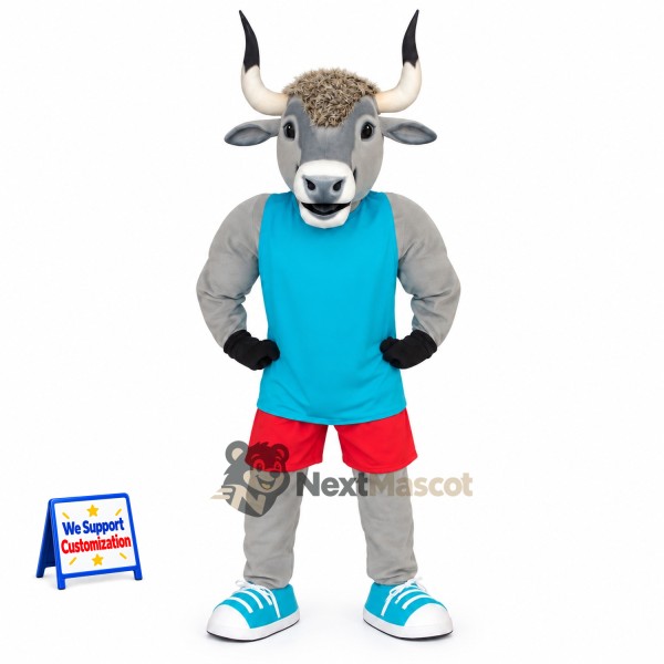 Bull Mascot Costume - Blue Shirt