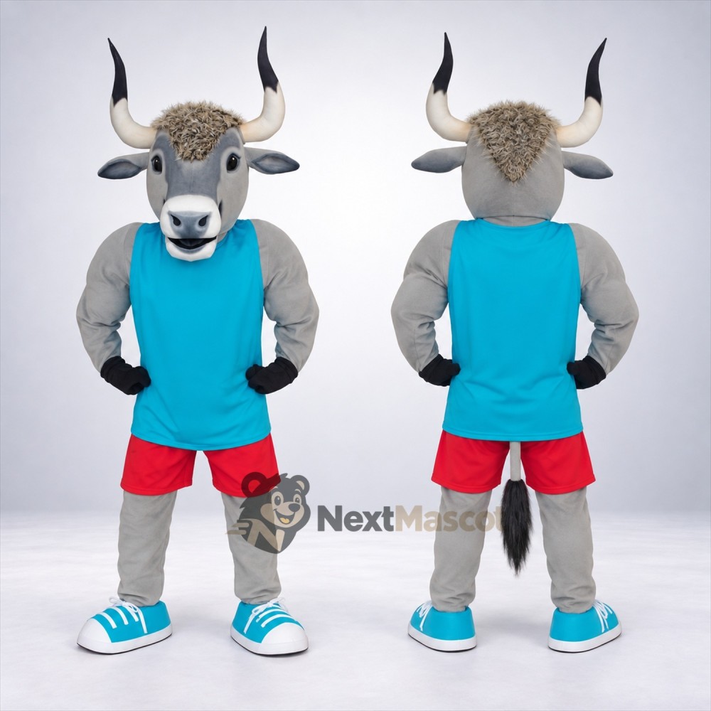 Bull Mascot Costume - Blue Shirt Bull Mascot Costume - Blue Shirt