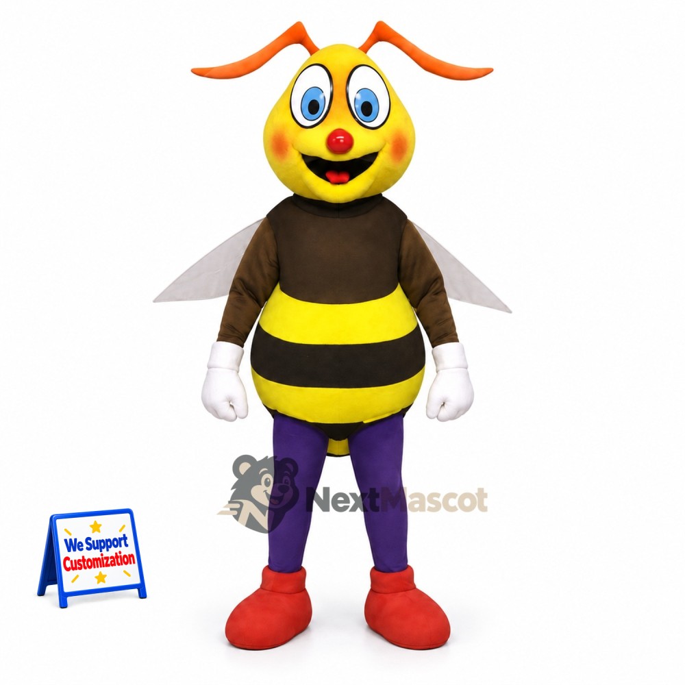 Bee Mascot Costume - Yellow, Blue Legs and Red Boots Bee Mascot Costume - Yellow, Blue Legs and Red Boots