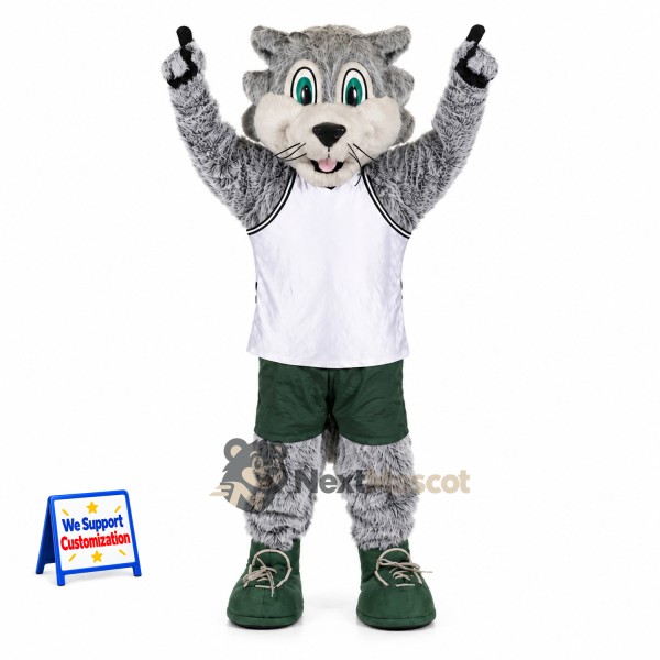 Wolf Mascot Costume - Gray, White Shirt for School Events