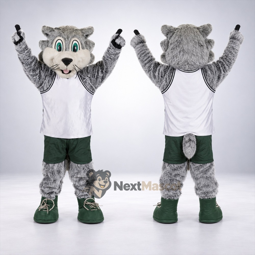 Wolf Mascot Costume - Gray, White Shirt for School Events