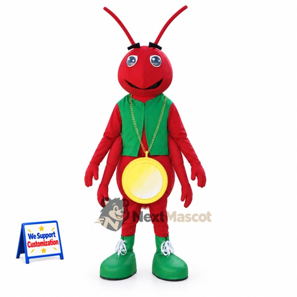Ant Mascot Costume - Red, Green Vest