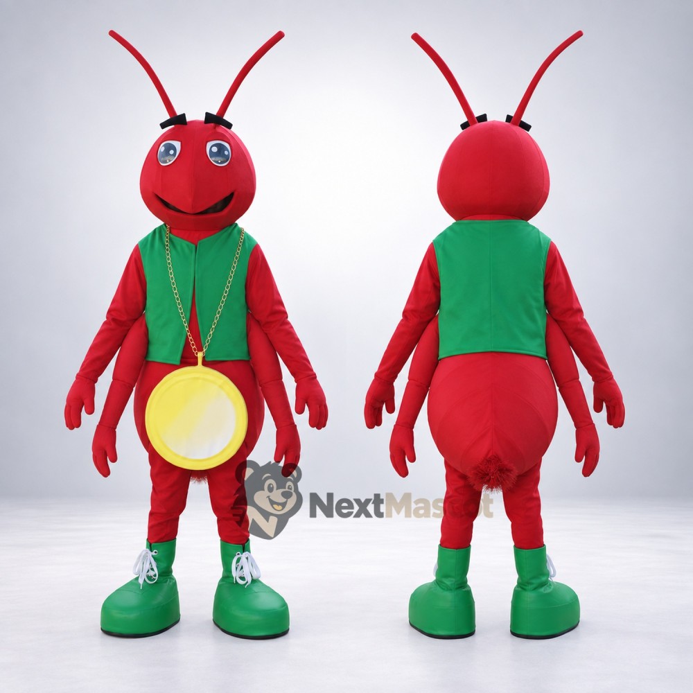 Ant Mascot Costume - Red, Green Vest Ant Mascot Costume - Red, Green Vest