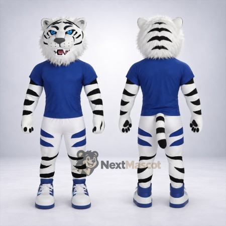 Tiger Mascot Costume - White, Blue Uniform
