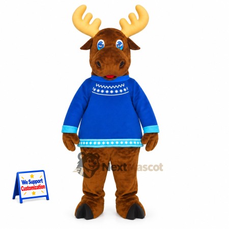Moose Mascot Costume - Blue Sweater Moose Mascot Costume - Blue Sweater