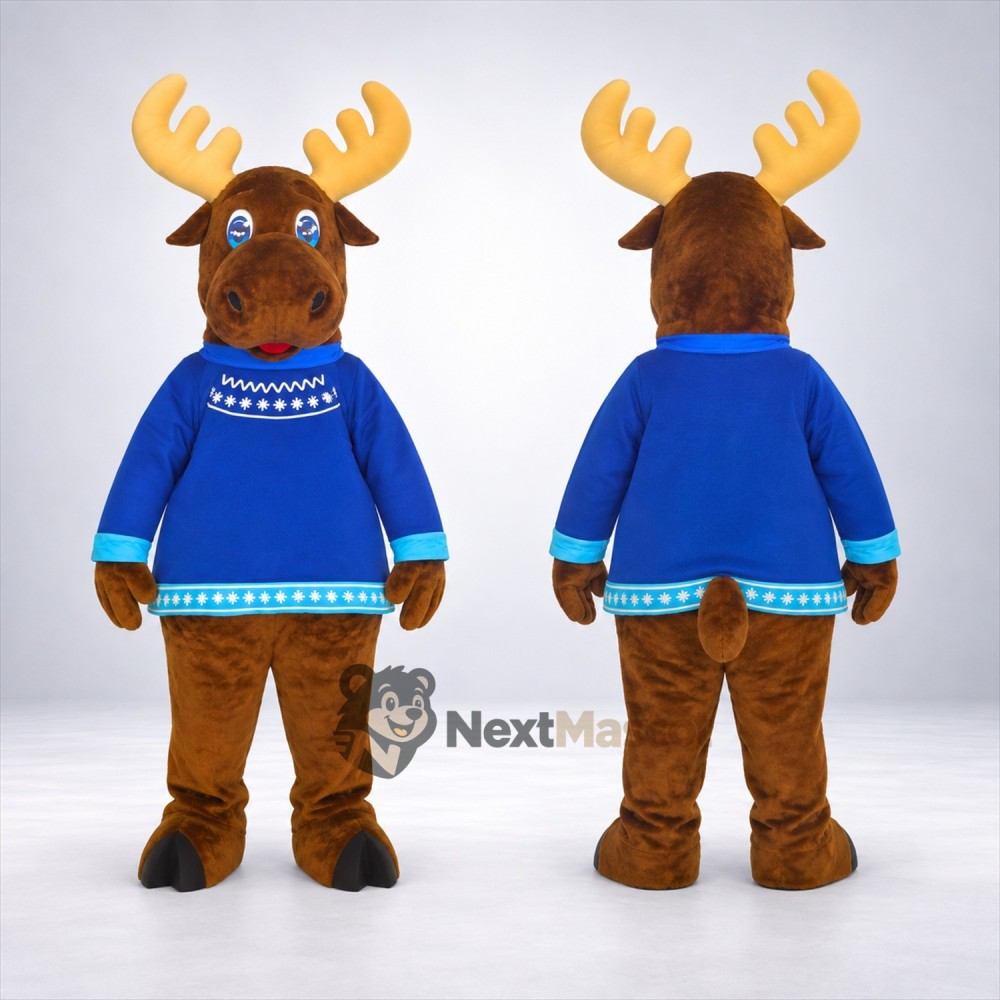 Moose Mascot Costume - Blue Sweater Moose Mascot Costume - Blue Sweater