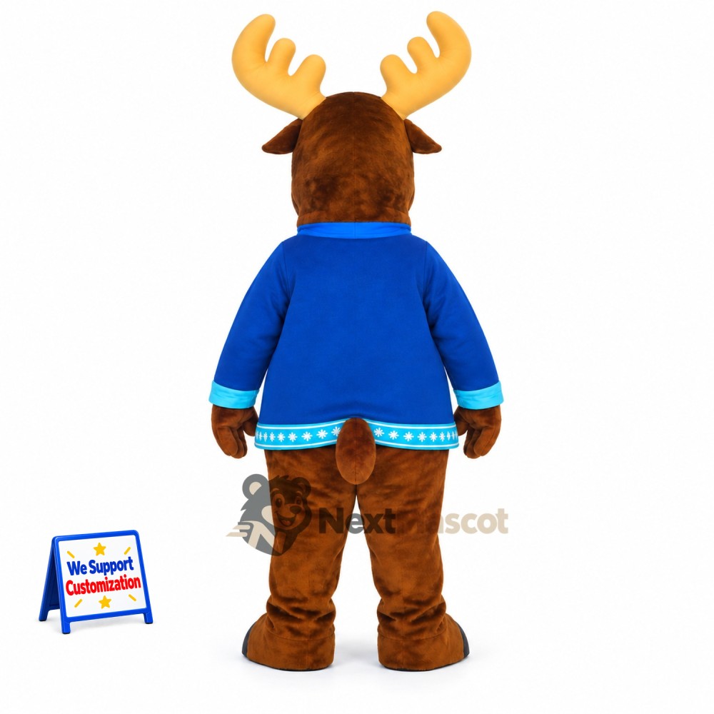 Moose Mascot Costume - Blue Sweater Moose Mascot Costume - Blue Sweater