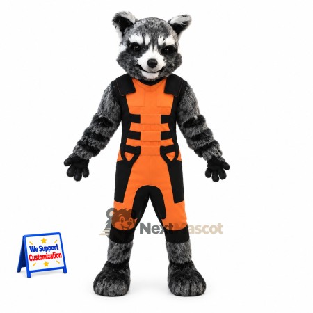 Raccoon Mascot Costume - Orange Overalls Raccoon Mascot Costume - Orange Overalls