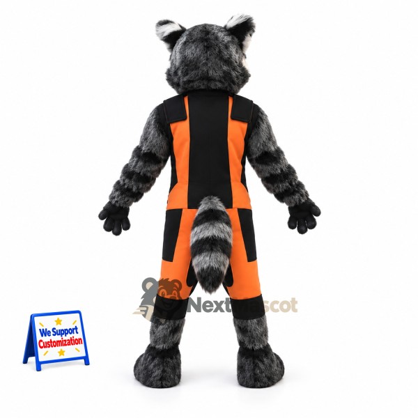 Raccoon Mascot Costume - Orange Overalls Raccoon Mascot Costume - Orange Overalls