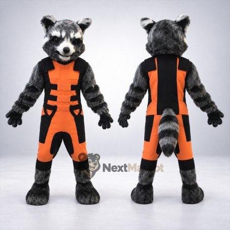Raccoon Mascot Costume - Orange Overalls Raccoon Mascot Costume - Orange Overalls