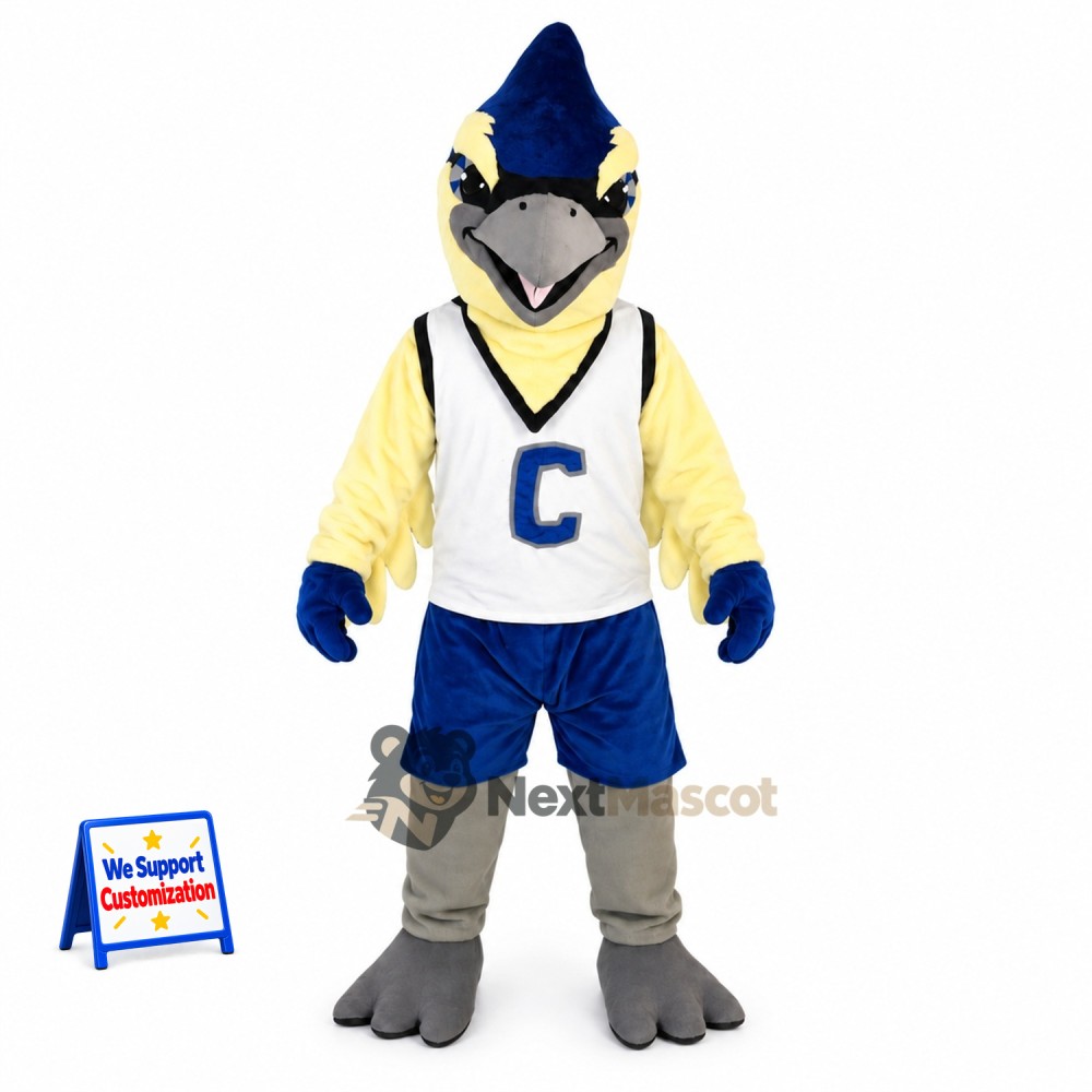 Blue Jay Mascot Costume - Letterman Jacket Blue Jay Mascot Costume - Letterman Jacket
