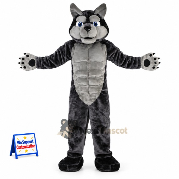 Wolf Mascot Costume - Muscular, Gray for Parades